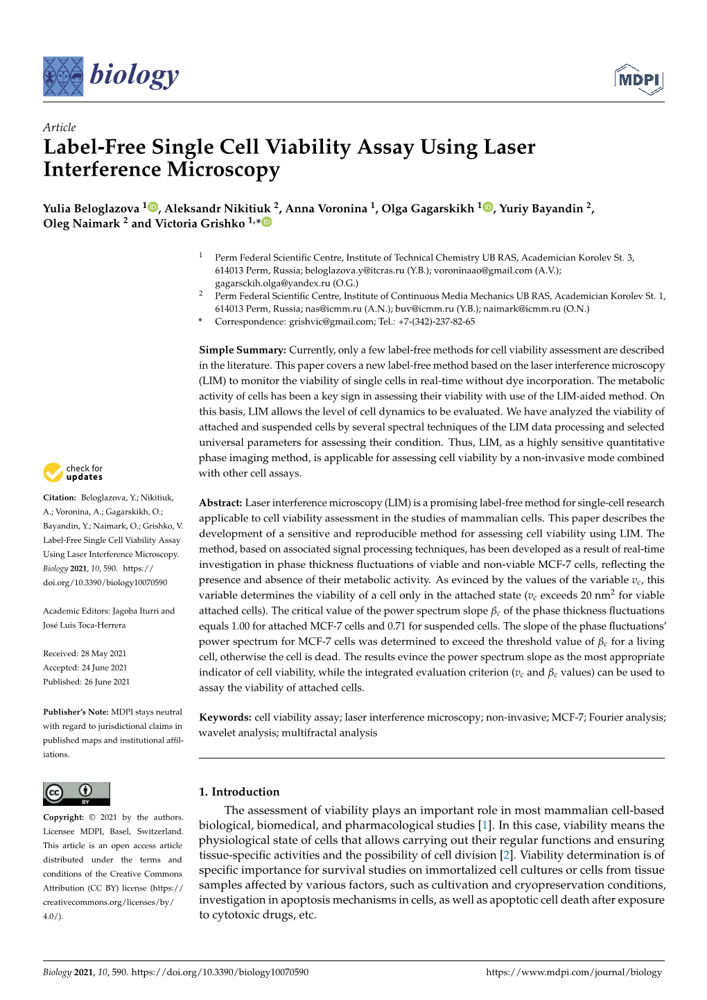 Label-Free Single Cell Viability Assay Using Laser Interference Microscopy