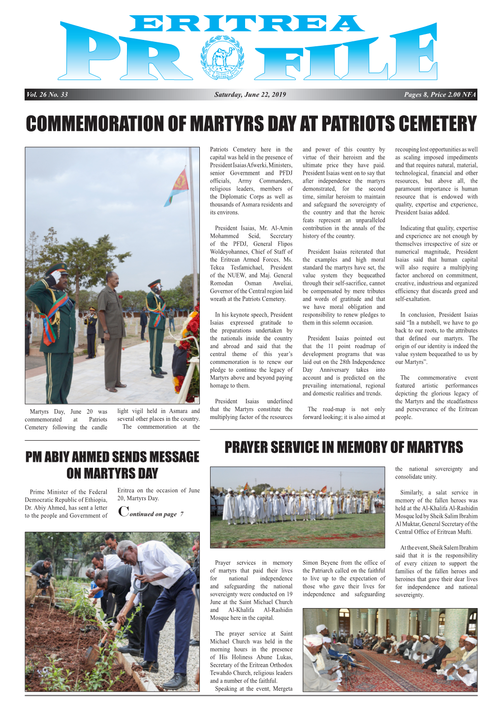 Eritrea Profile, Saturday, June 22, 2019 Vol