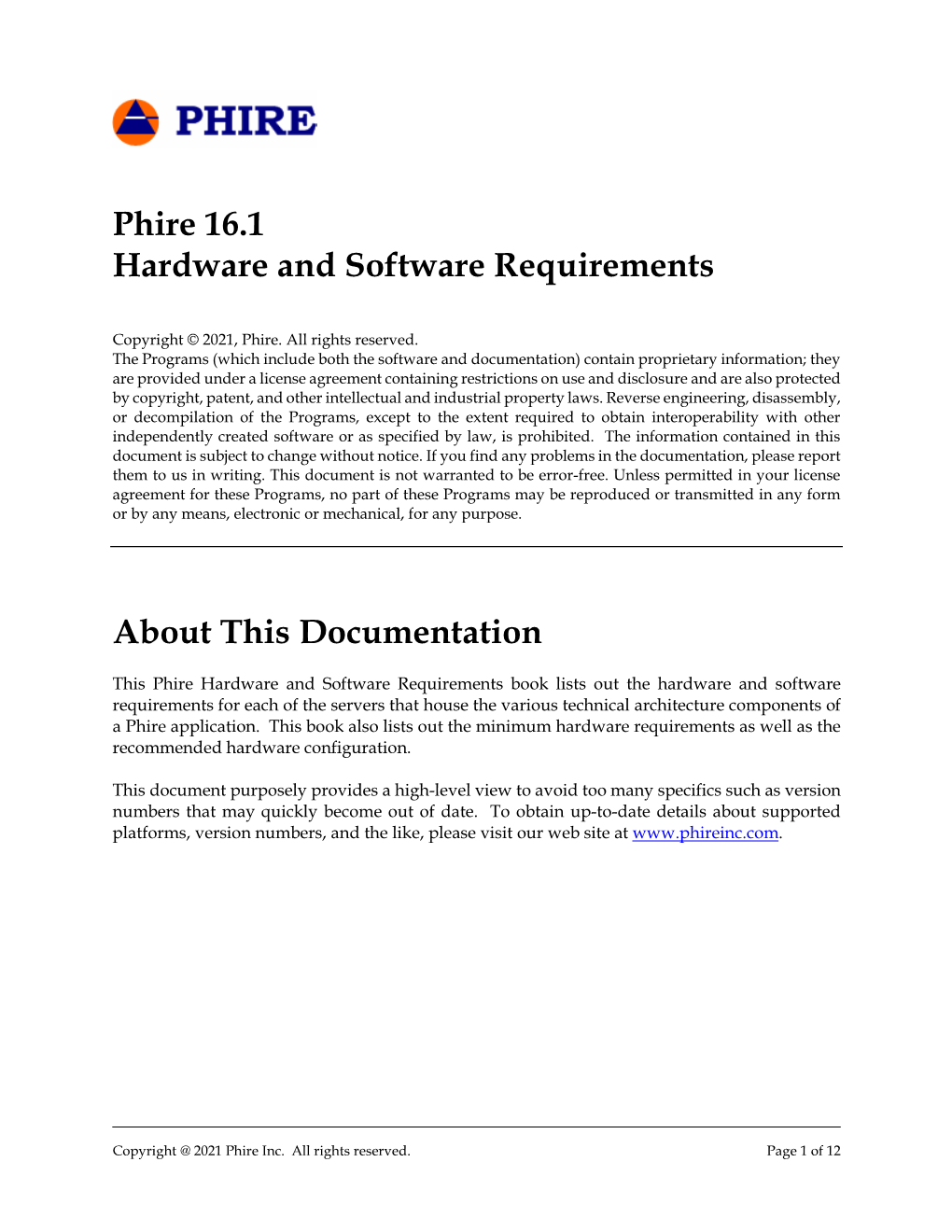 Phire 16.1 Hardware and Software Requirements About This