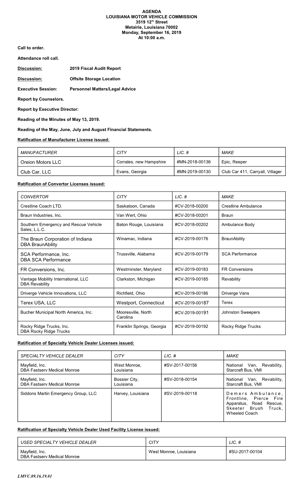 Oreion Motors LLC Club Car, LLC the Braun Corporation of Indiana DBA