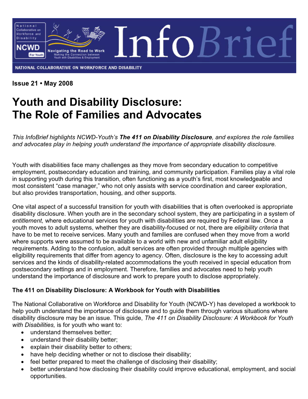 Youth and Disability Disclosure: the Role of Families and Advocates