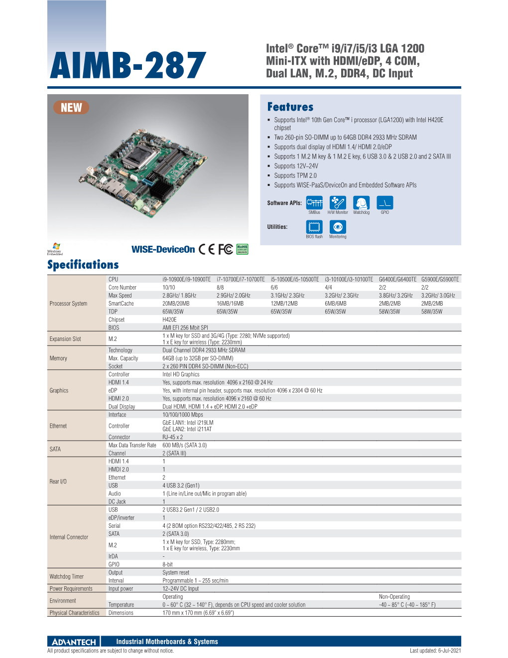 AIMB-287 Dual LAN, M.2, DDR4, DC Input