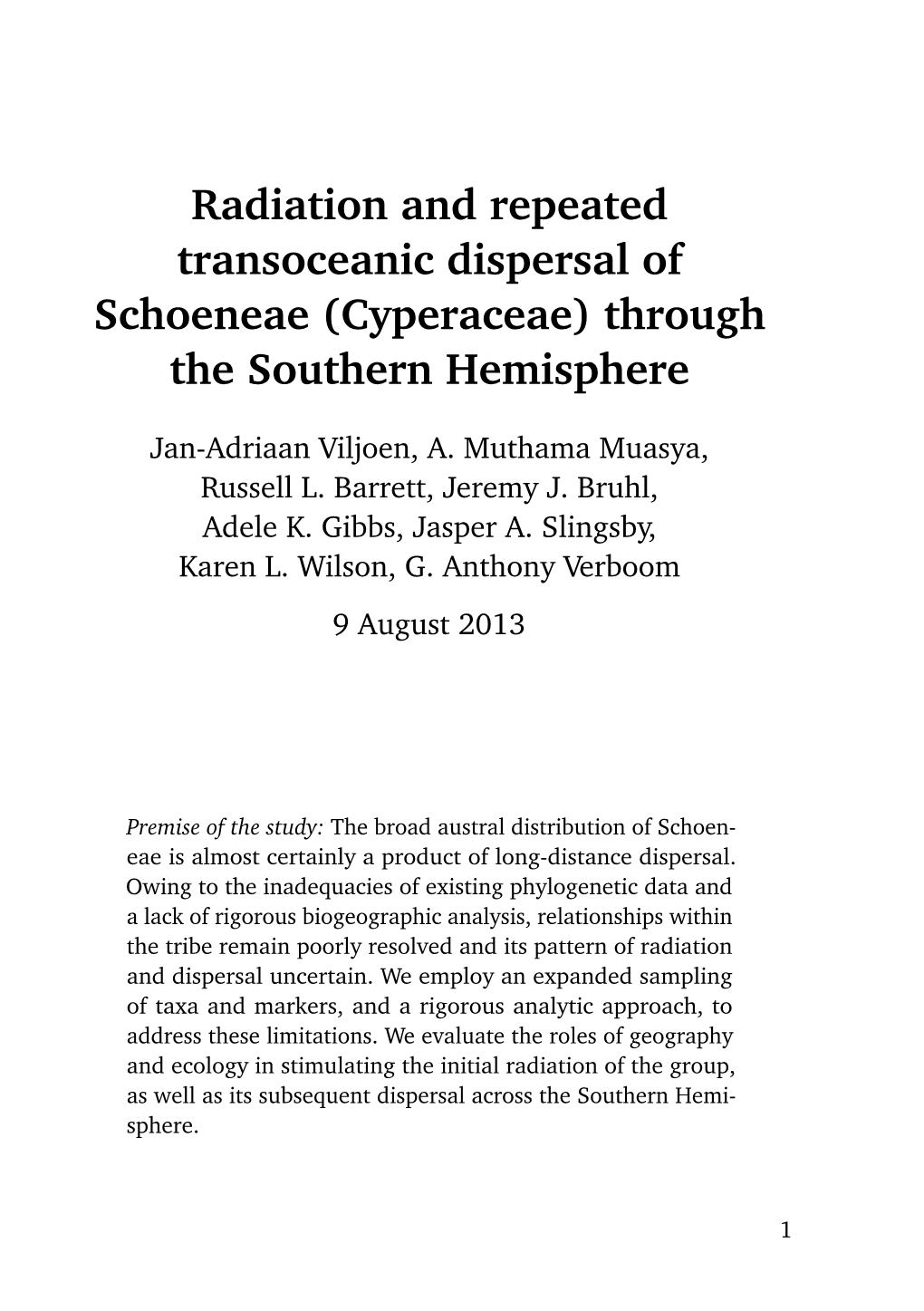 Radiation and Transoceanic Dispersal of the Schoenoid Sedges