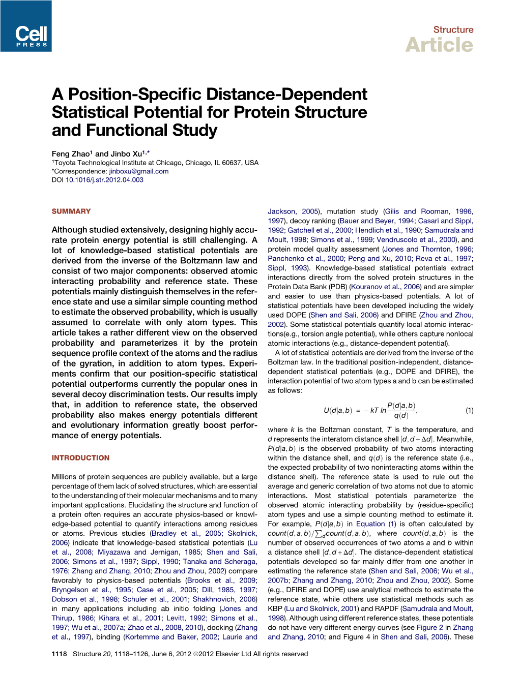 A Position-Specific Statistical Potential for Protein Structure and Functional Study