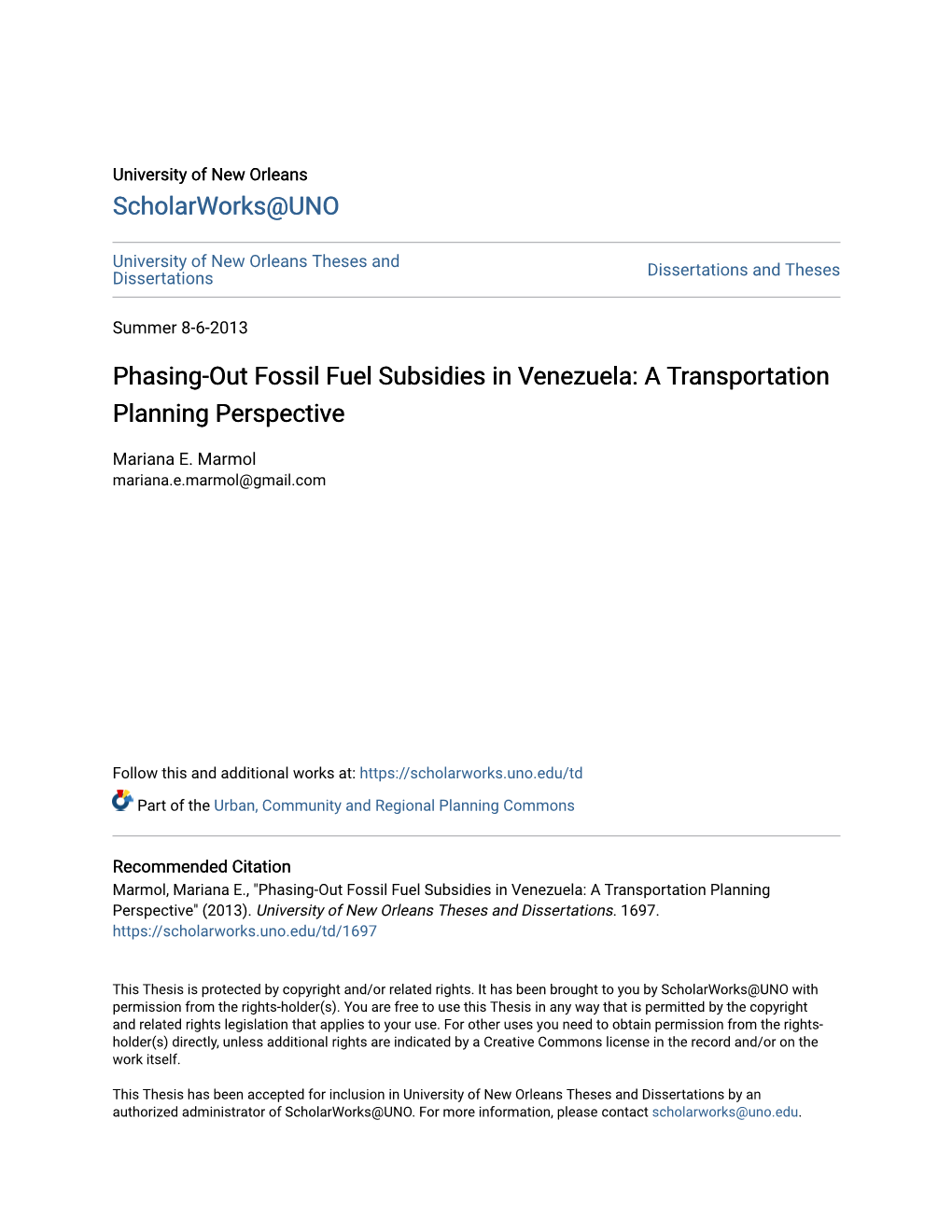 Phasing-Out Fossil Fuel Subsidies in Venezuela: a Transportation Planning Perspective