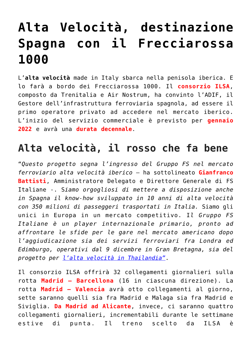 Alta Velocità, Destinazione Spagna Con Il Frecciarossa 1000