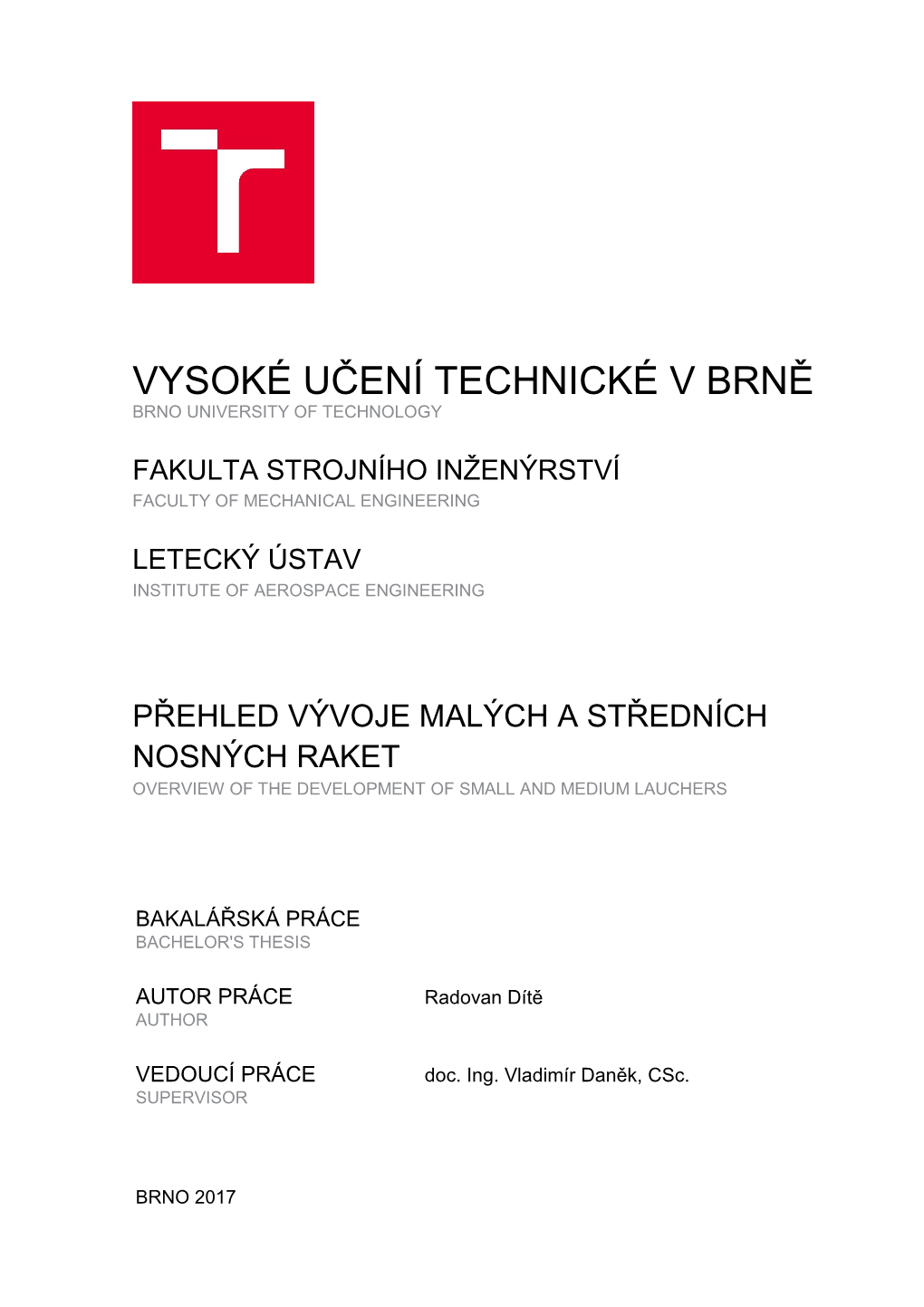 Vysoké Učení Technické V Brně Brno University of Technology