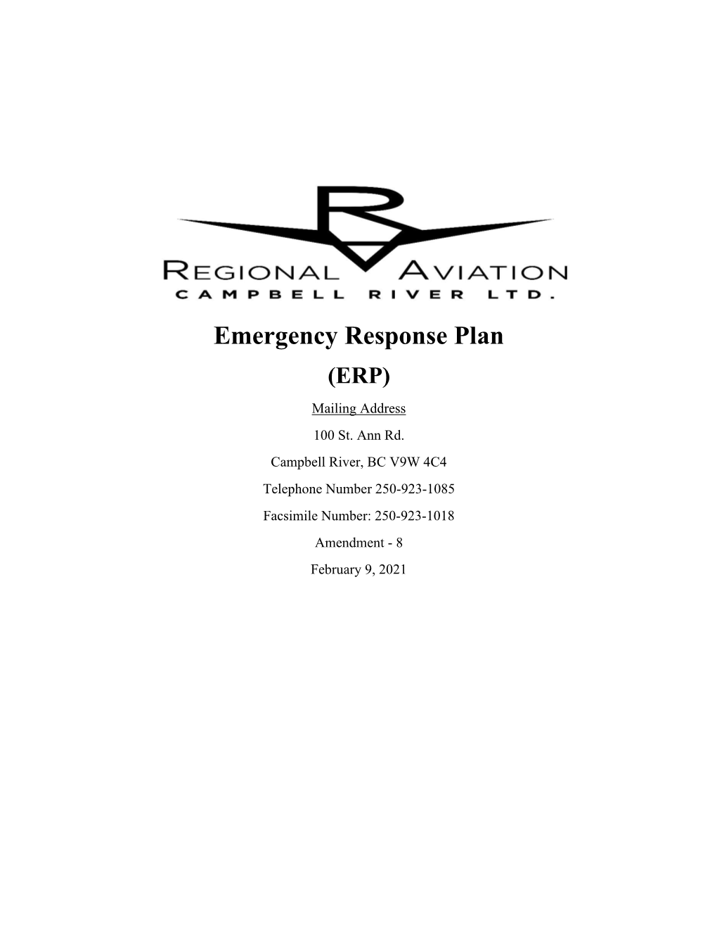 Emergency Response Plan (ERP) Mailing Address 100 St