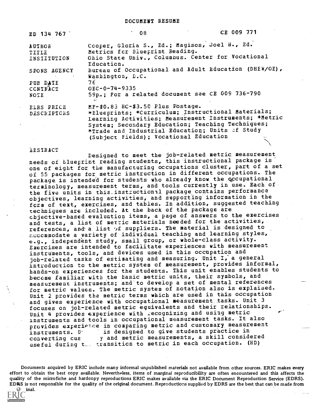 The Five Units in This.Instructionll Packagecontainsperformance Objectives, Learning Activities, Andsupporting'information in the Fort of Text, Exercises, and Tables