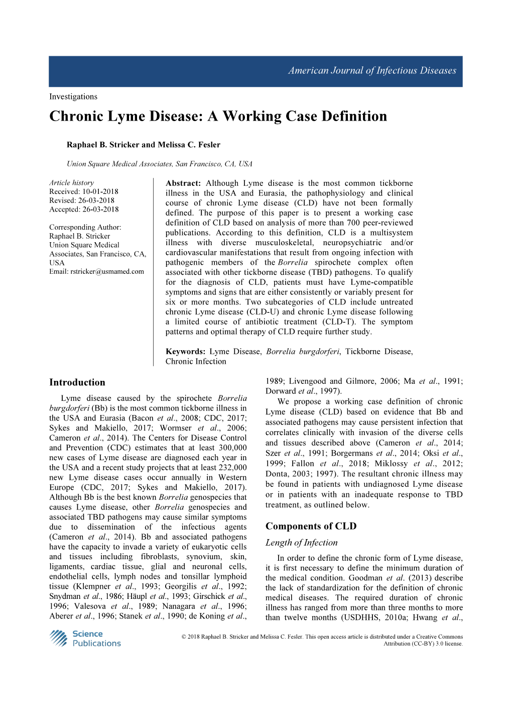 Chronic Lyme Disease: a Working Case Definition