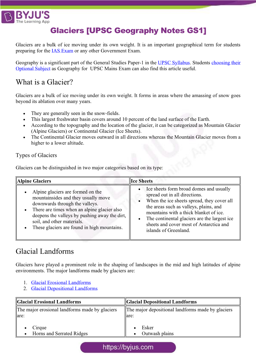 Glaciers [UPSC Geography Notes GS1]