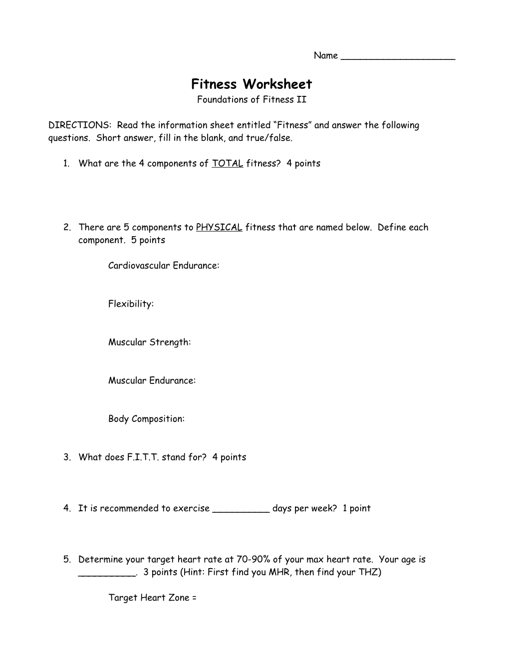 Fitness Worksheet