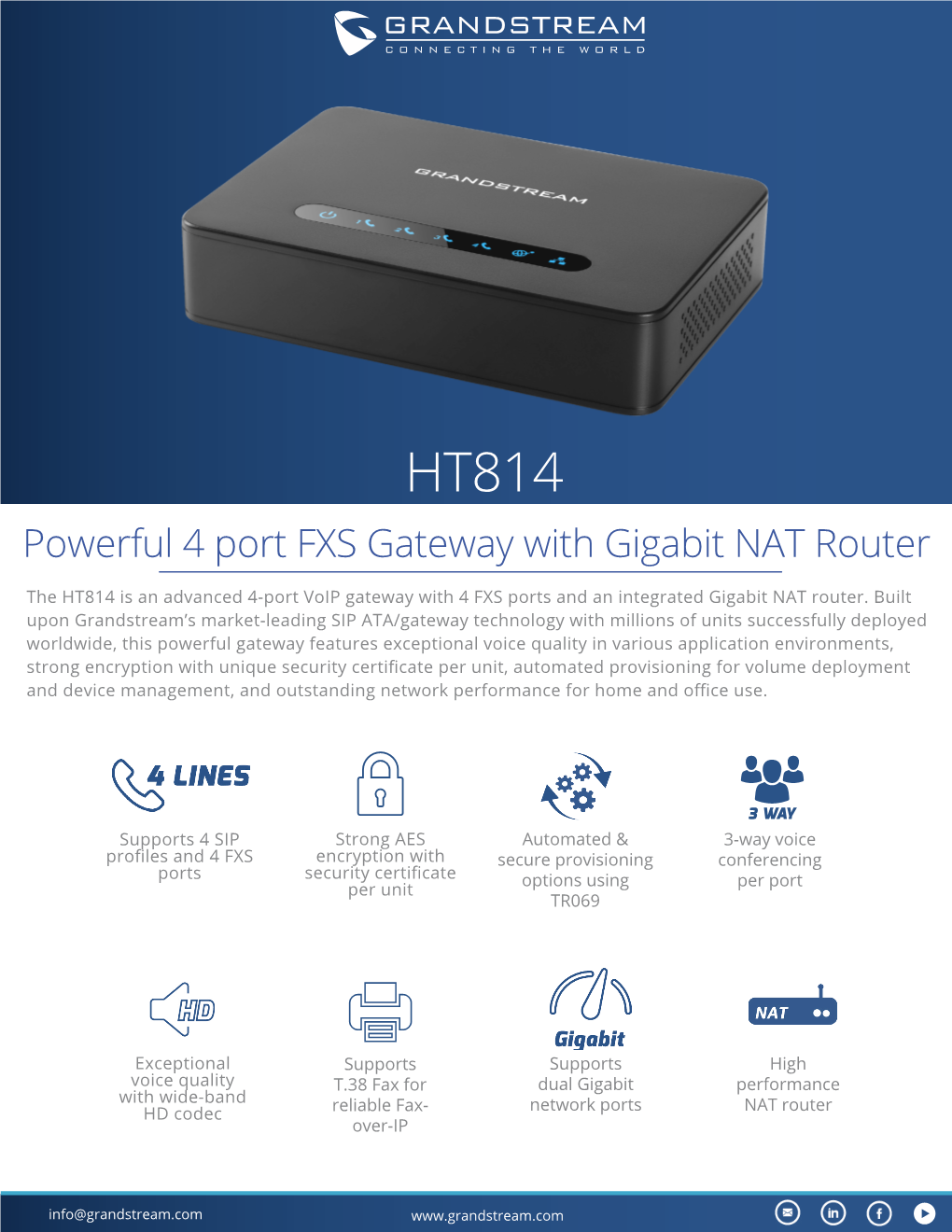 Powerful 4 Port FXS Gateway with Gigabit NAT Router