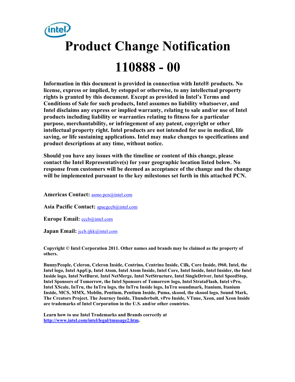 Product Change Notification 110888