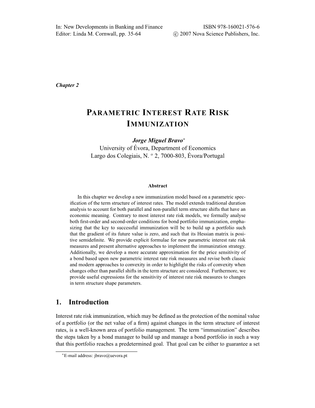 Parametric Interest Rate Risk Immunization