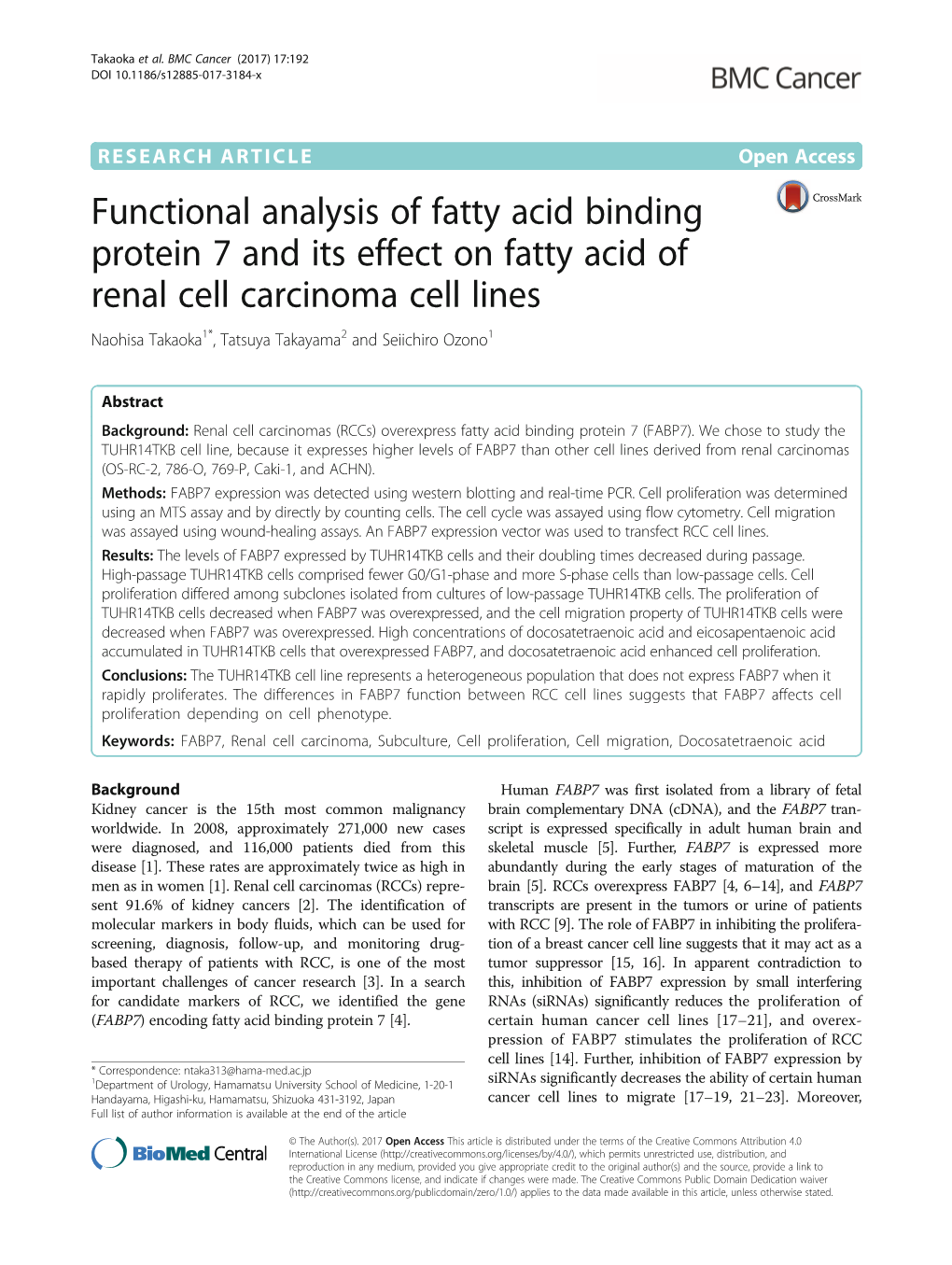Functional Analysis of Fatty Acid Binding Protein 7 and Its Effect On