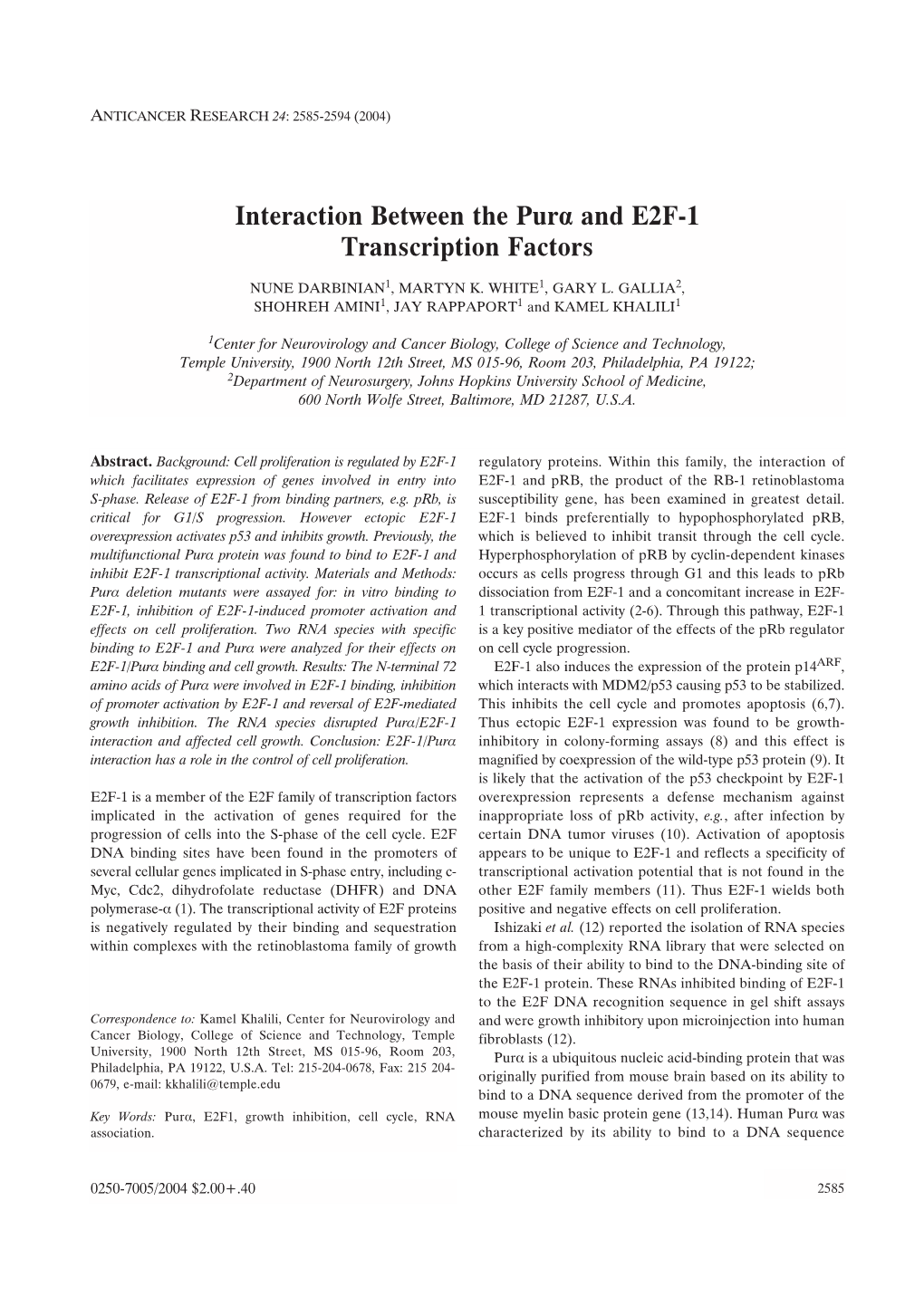 Interaction Between the Pur· and E2F-1 Transcription Factors