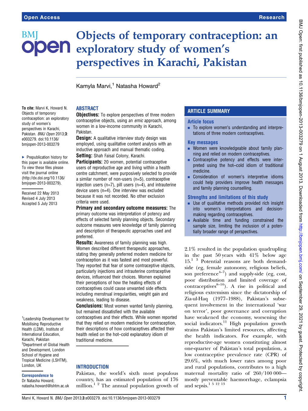 Objects of Temporary Contraception: an Exploratory Study of Women's Perspectives in Karachi, Pakistan