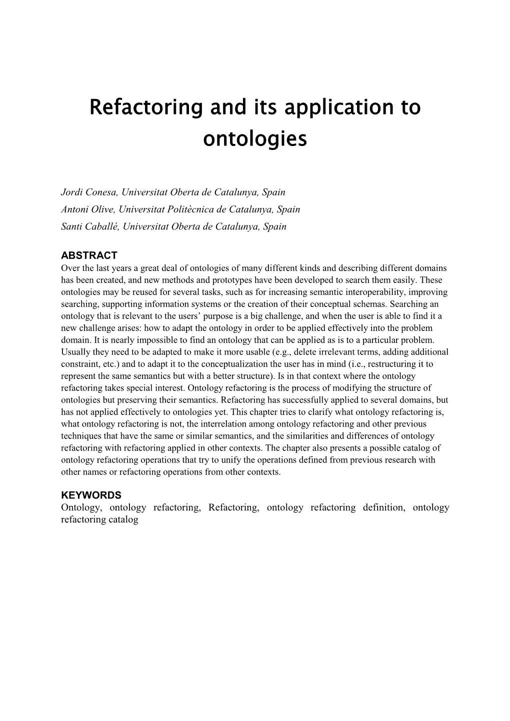 Refactoring and Its Application to Ontologies