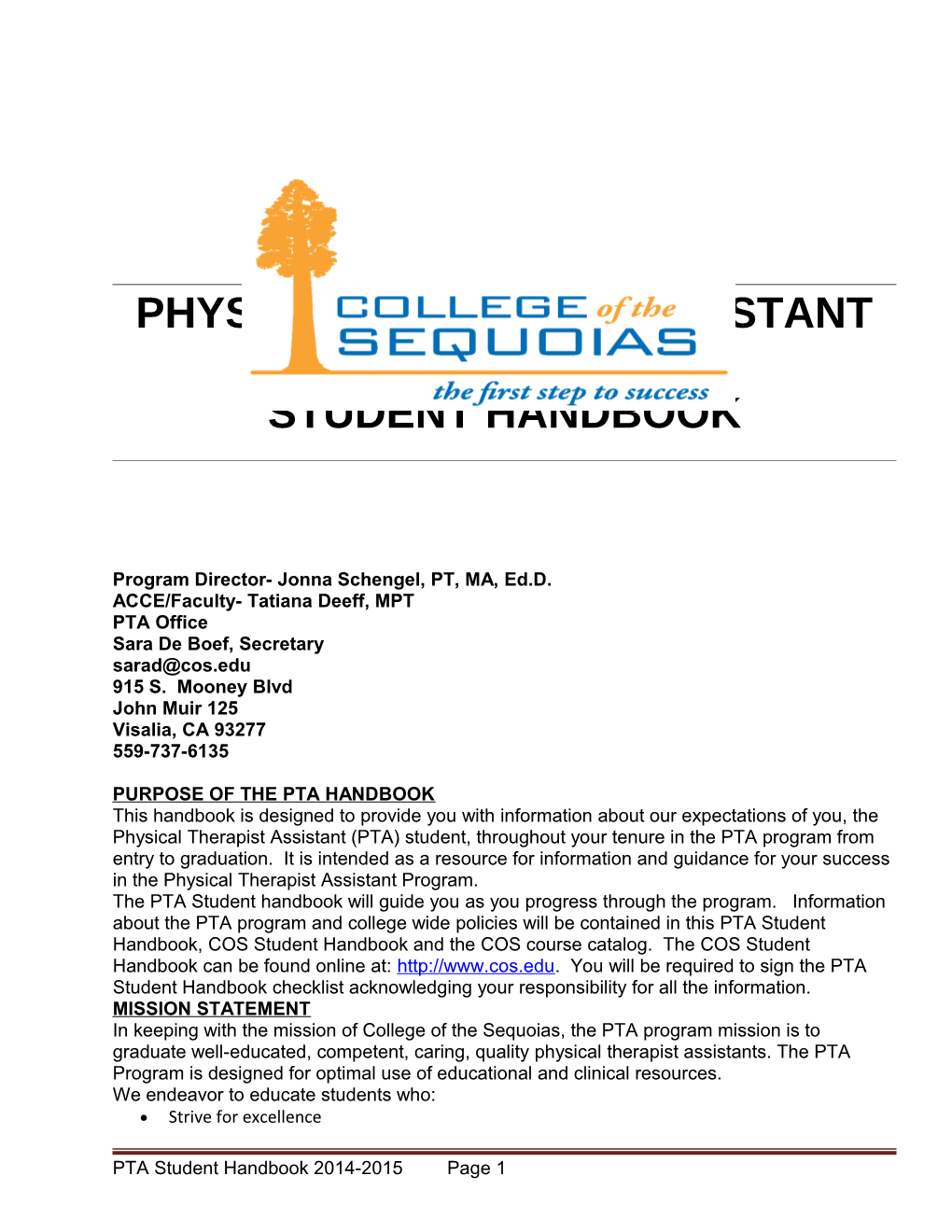 PTA Student Handbook 2014-2015