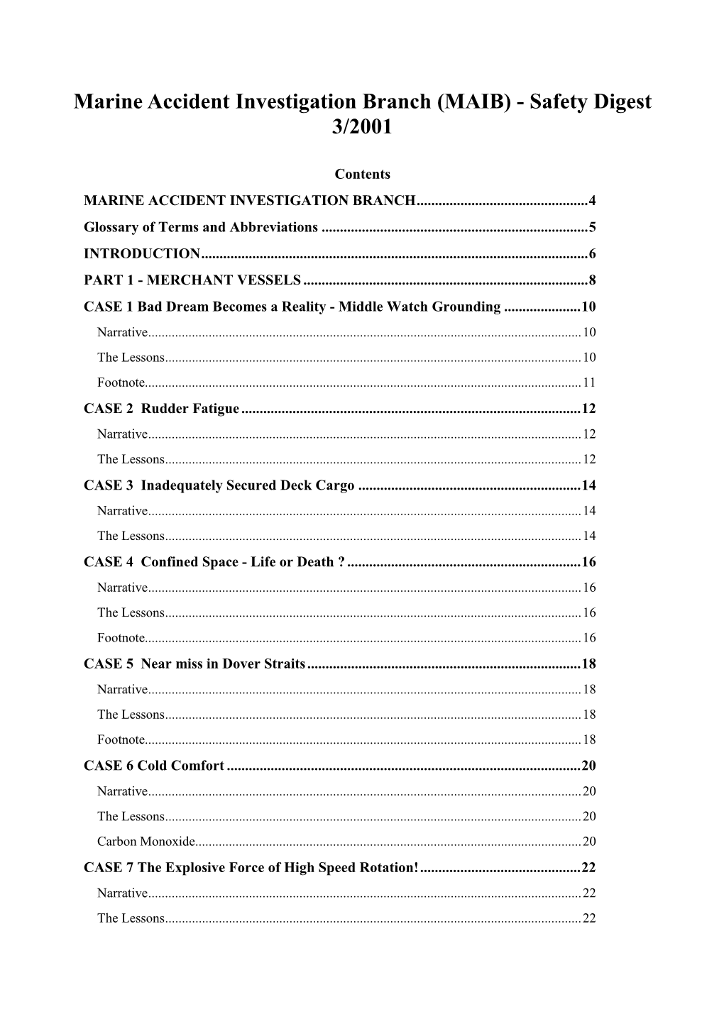 Marine Accident Investigation Branch (MAIB) - Safety Digest 3/2001