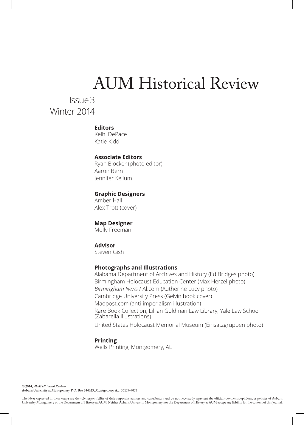 AUM Historical Review Issue 3 Winter 2014