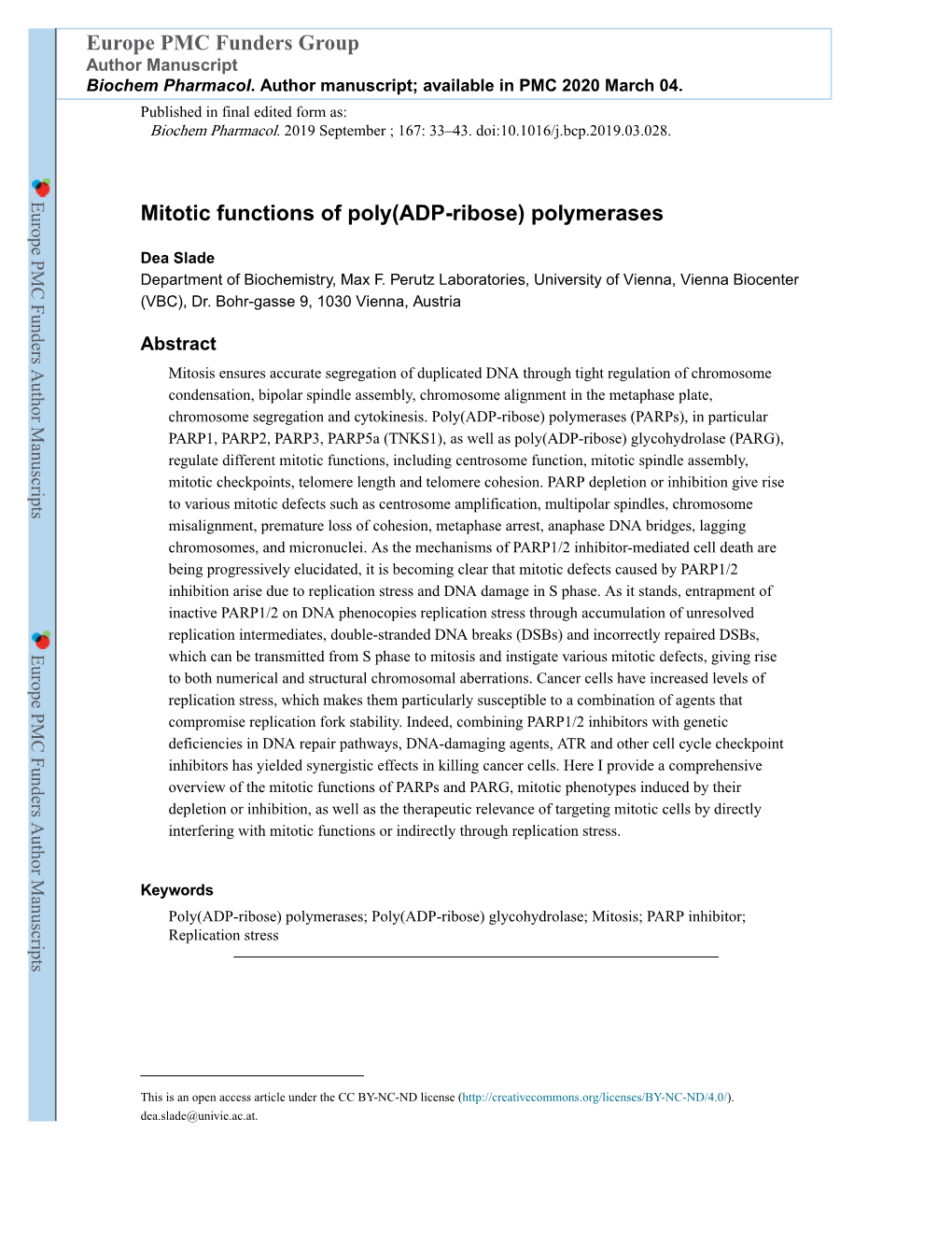 Mitotic Functions of Poly(ADP-Ribose) Polymerases