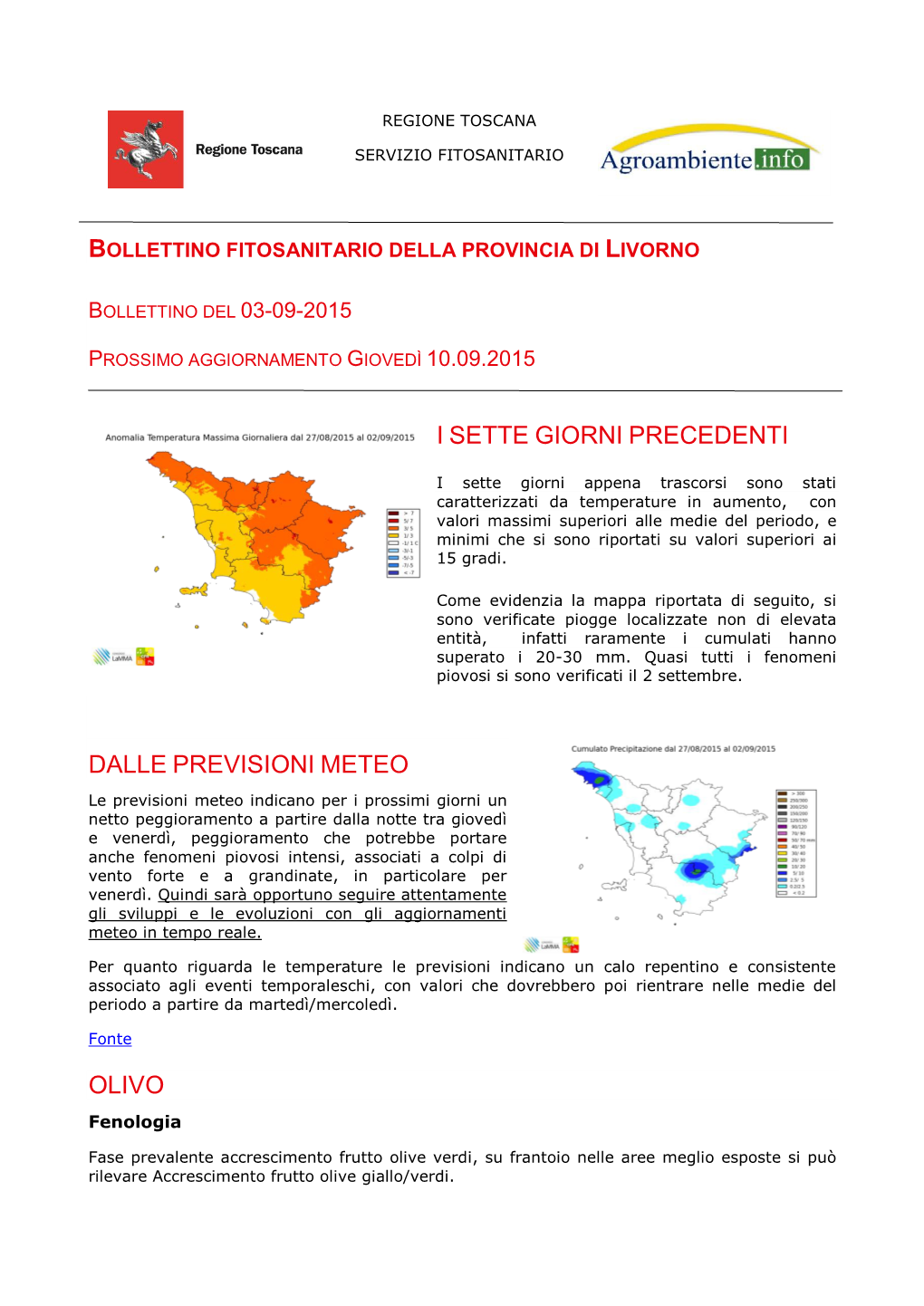 I Sette Giorni Precedenti Dalle Previsioni Meteo Olivo