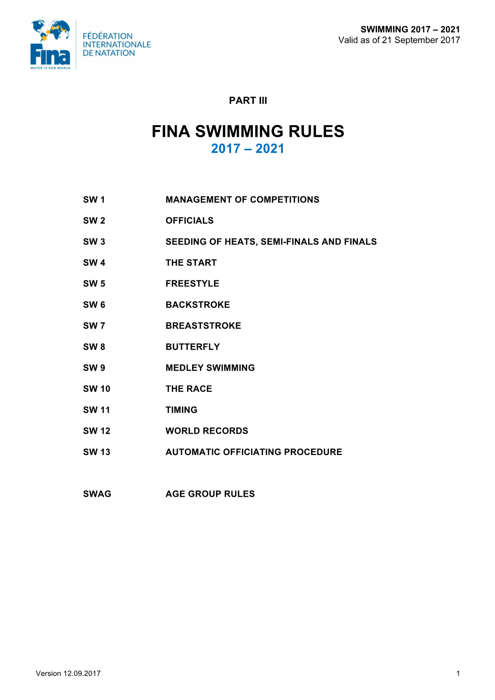 Fina Swimming Rules 2017 – 2021