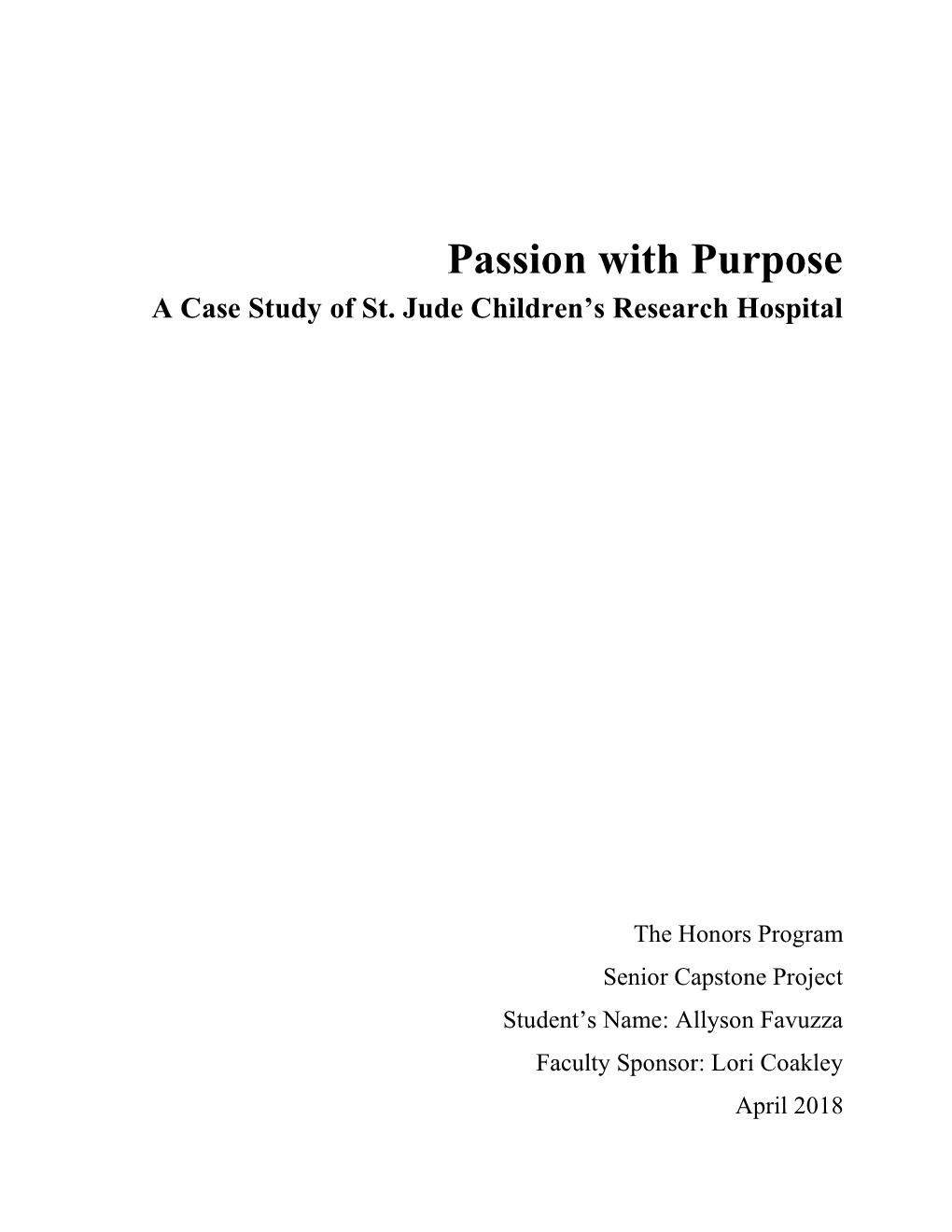 Passion with Purpose a Case Study of St. Jude Children's Research