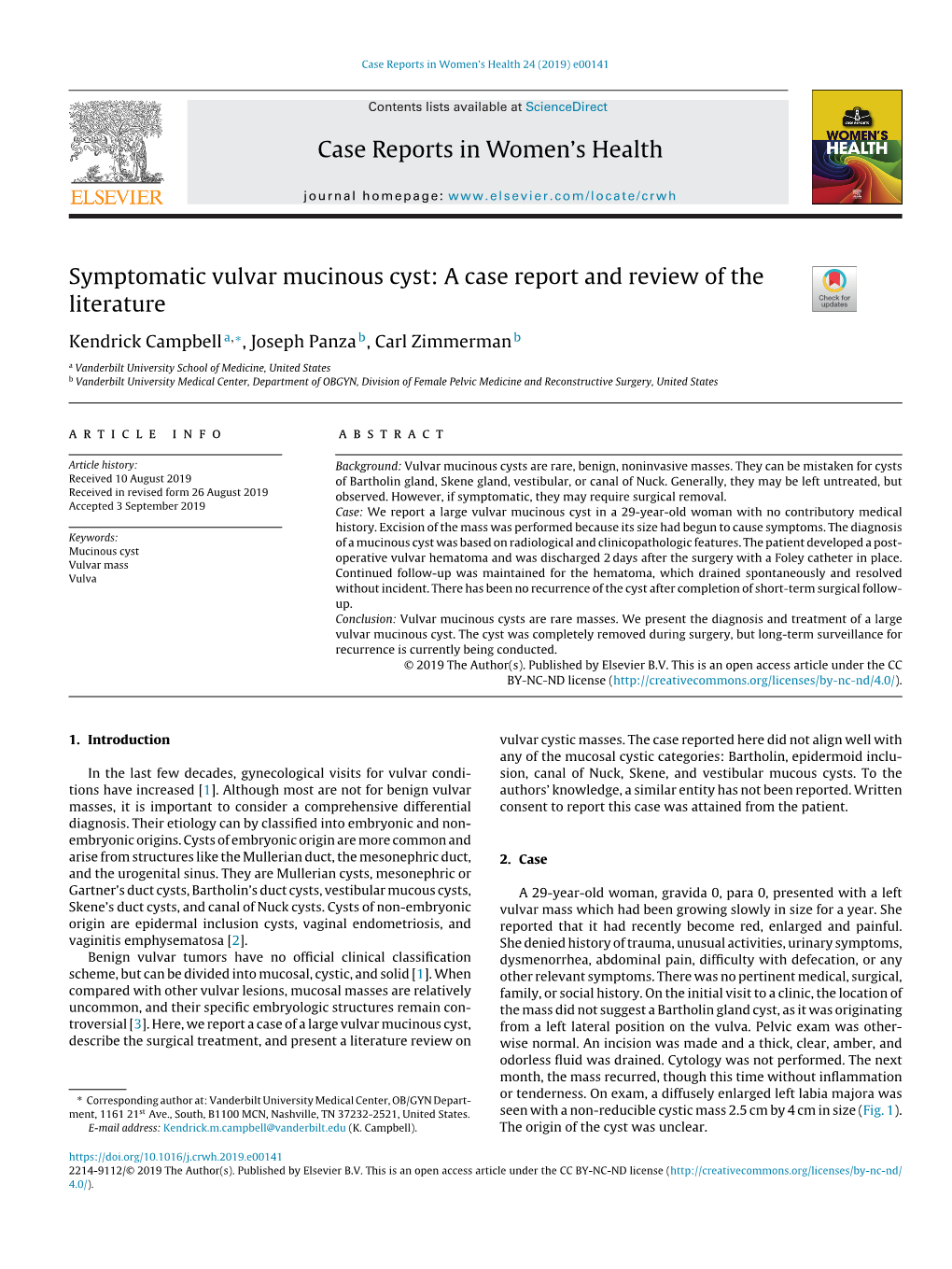 Symptomatic Vulvar Mucinous Cyst: a Case Report and Review of the Literature