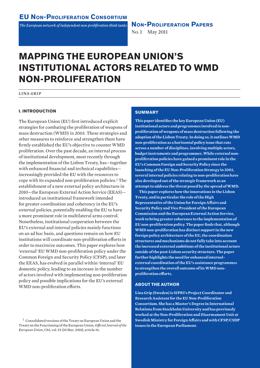 Mapping the European Union's Institutional Actors Related to WMD