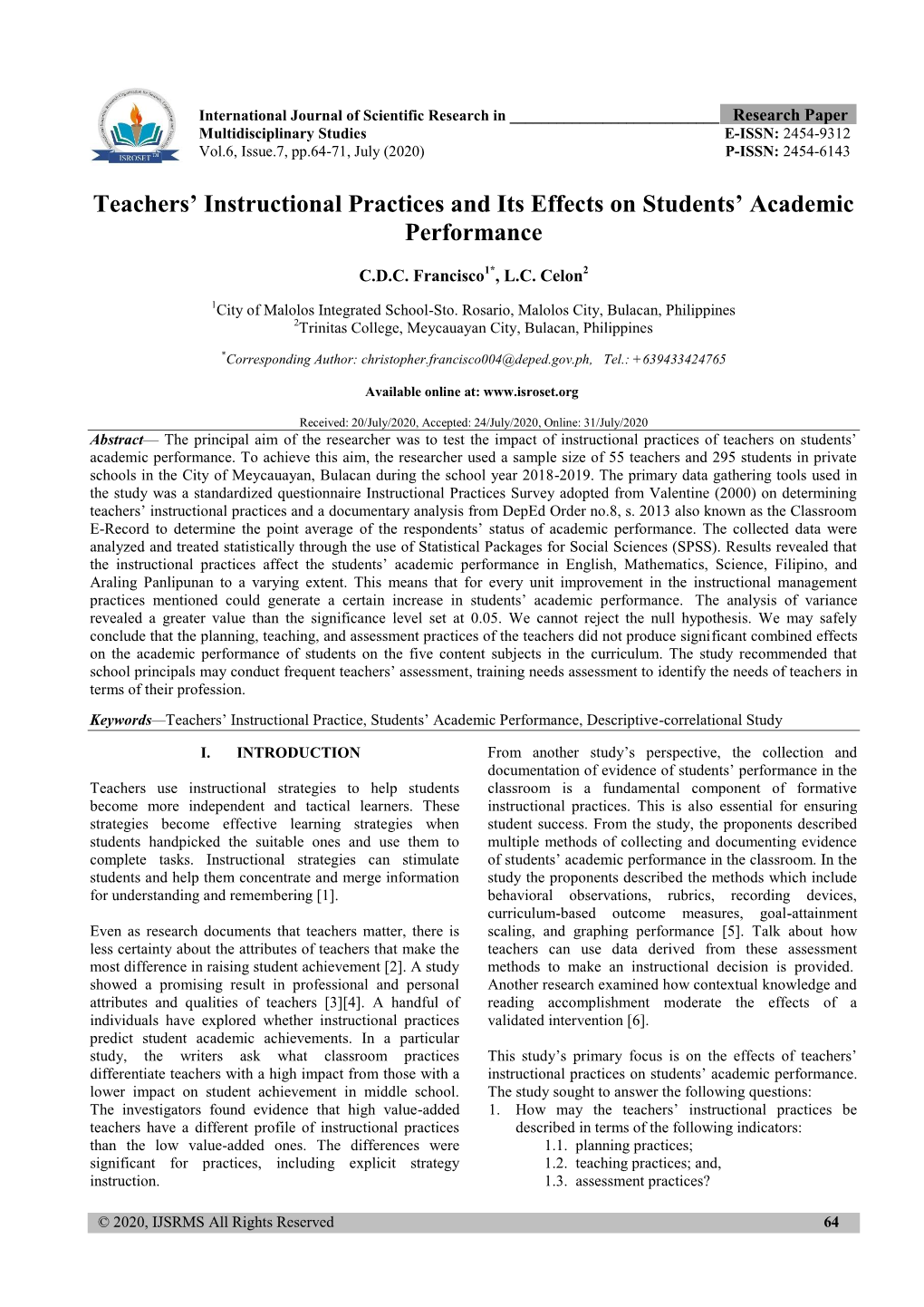 Teachers' Instructional Practices and Its Effects on Students