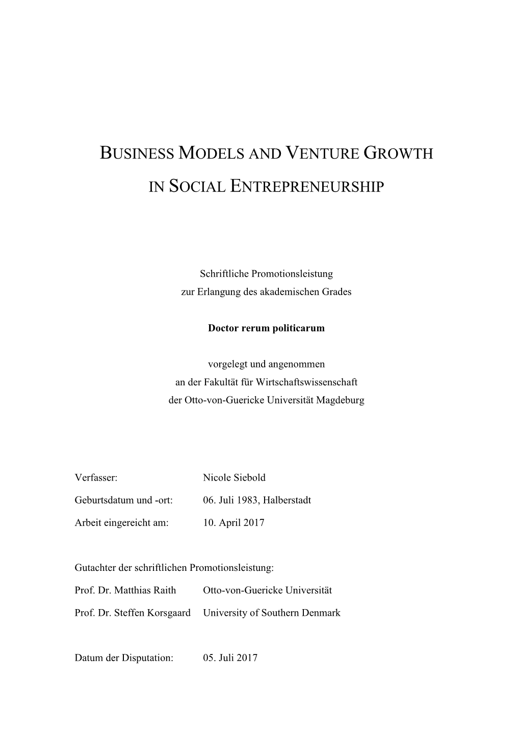 Business Models and Venture Growth in Social