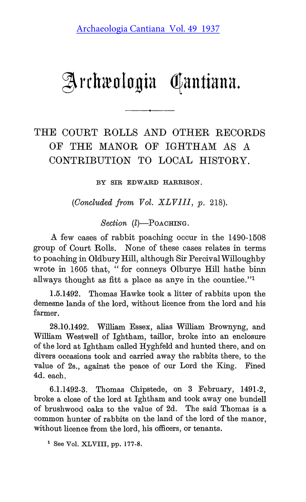 The Court Rolls and Other Records of the Manor of Ightham As a Contribution to Local History