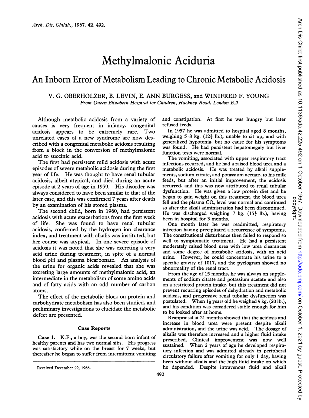 Methylmalonic Aciduria an Inborn Error Ofmetabolism Leading to Chronic Metabolic Acidosis