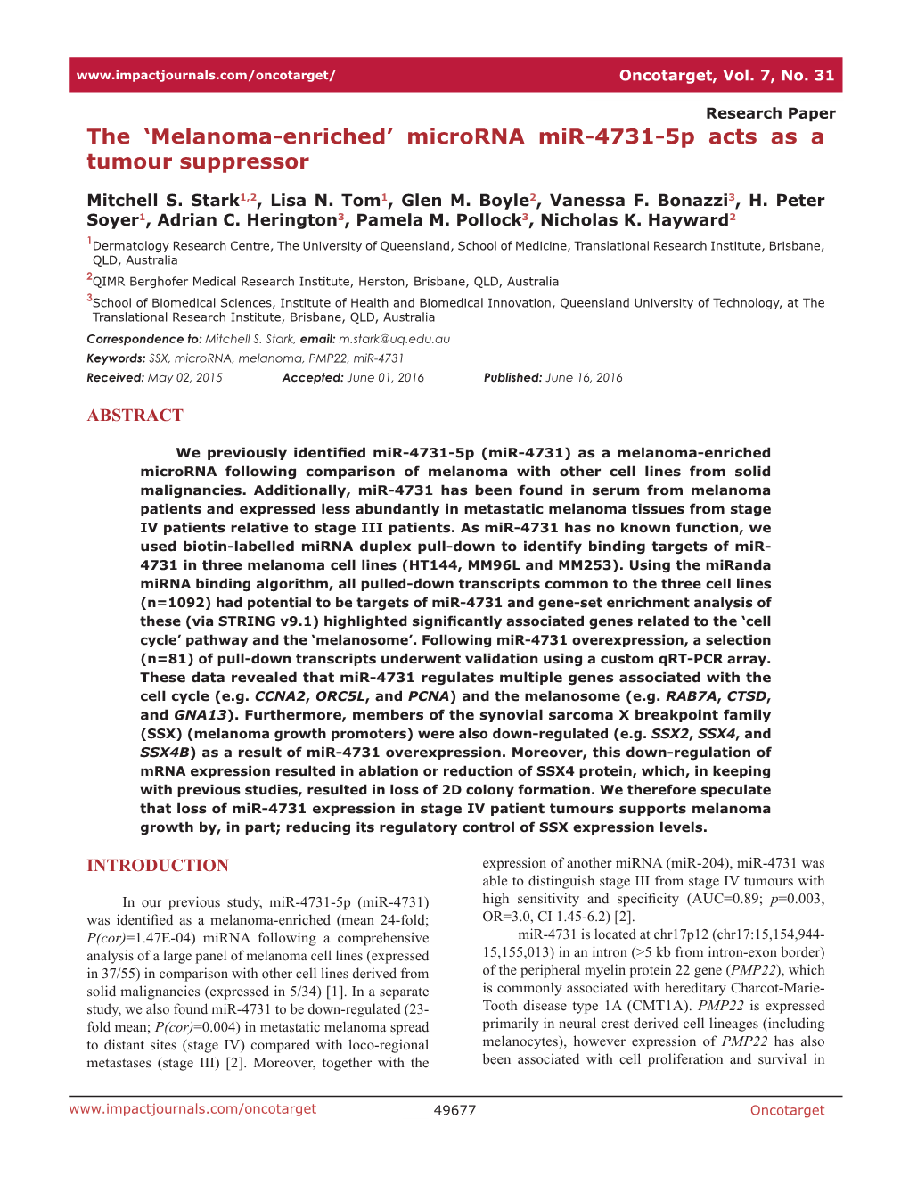 The 'Melanoma-Enriched' Microrna Mir-4731-5P Acts As a Tumour