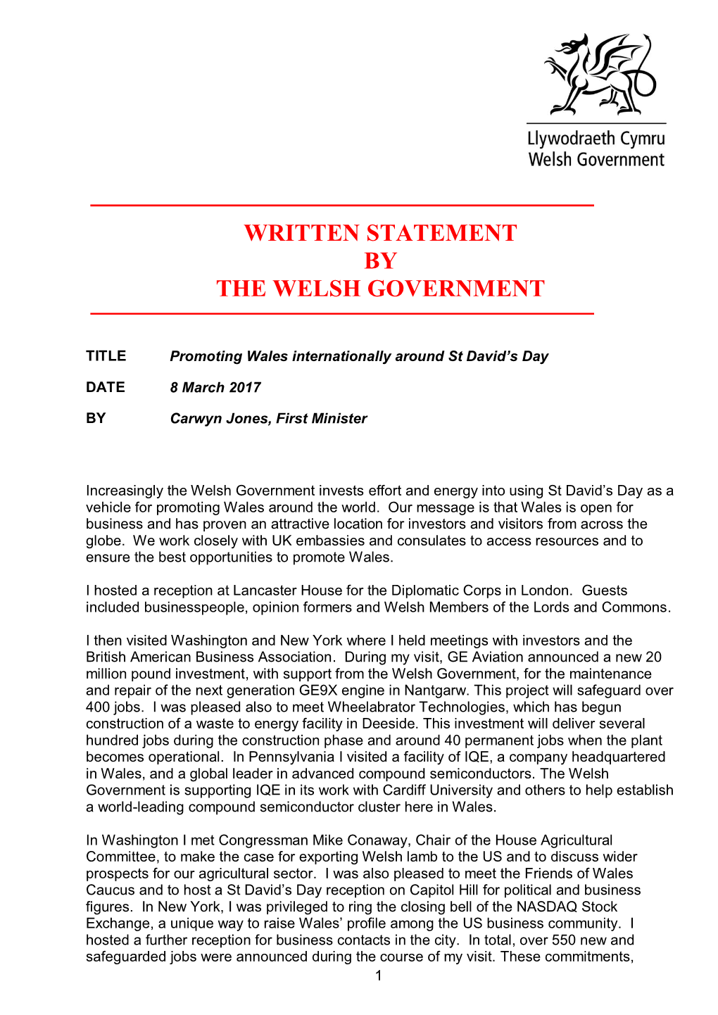 Written Statement by the Welsh Government