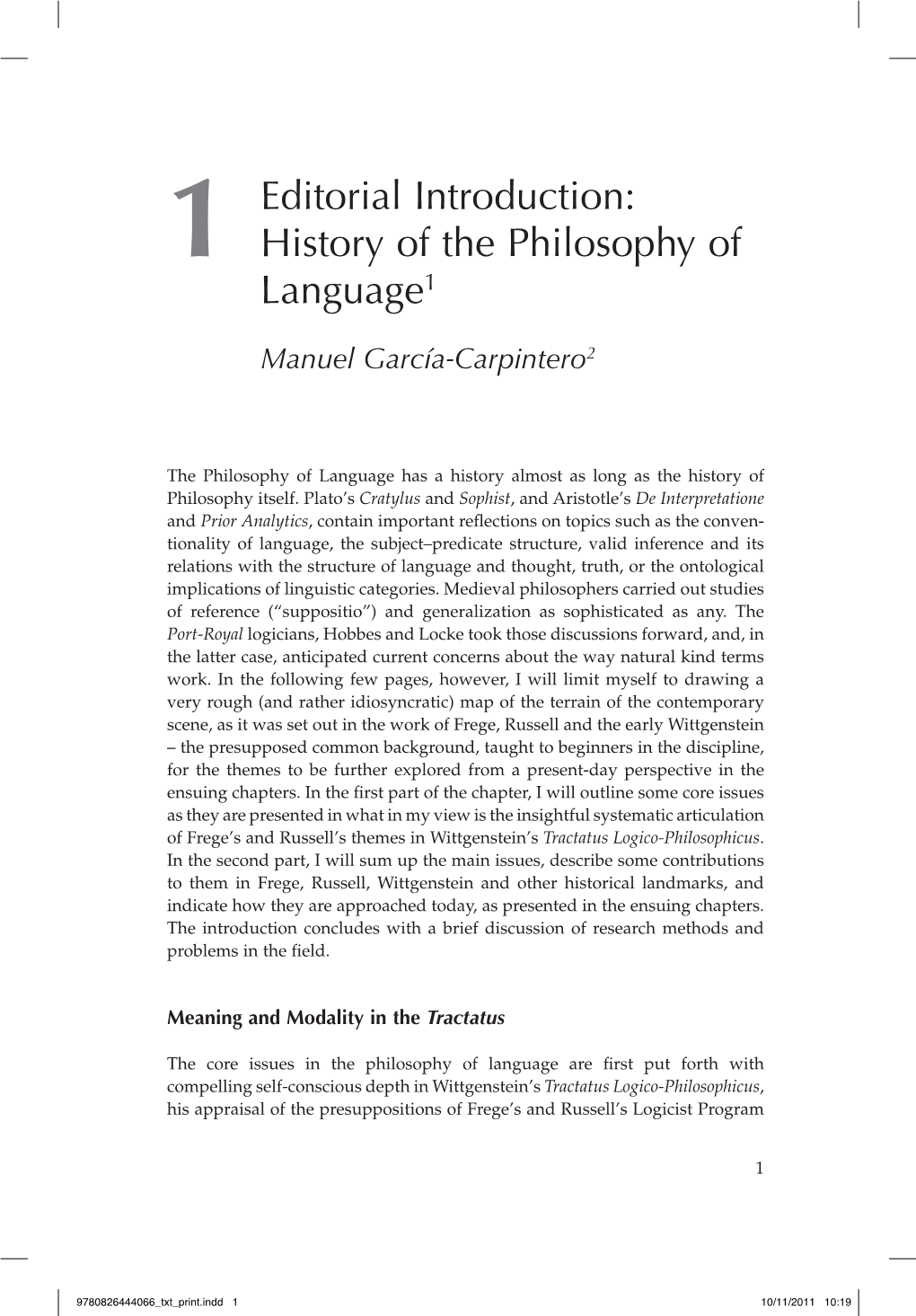 Editorial Introduction: the History of the Philosophy of Language