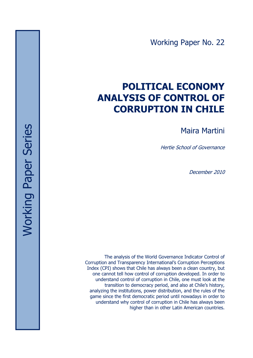 Political Economy Analysis of Control of Corruption in Chile