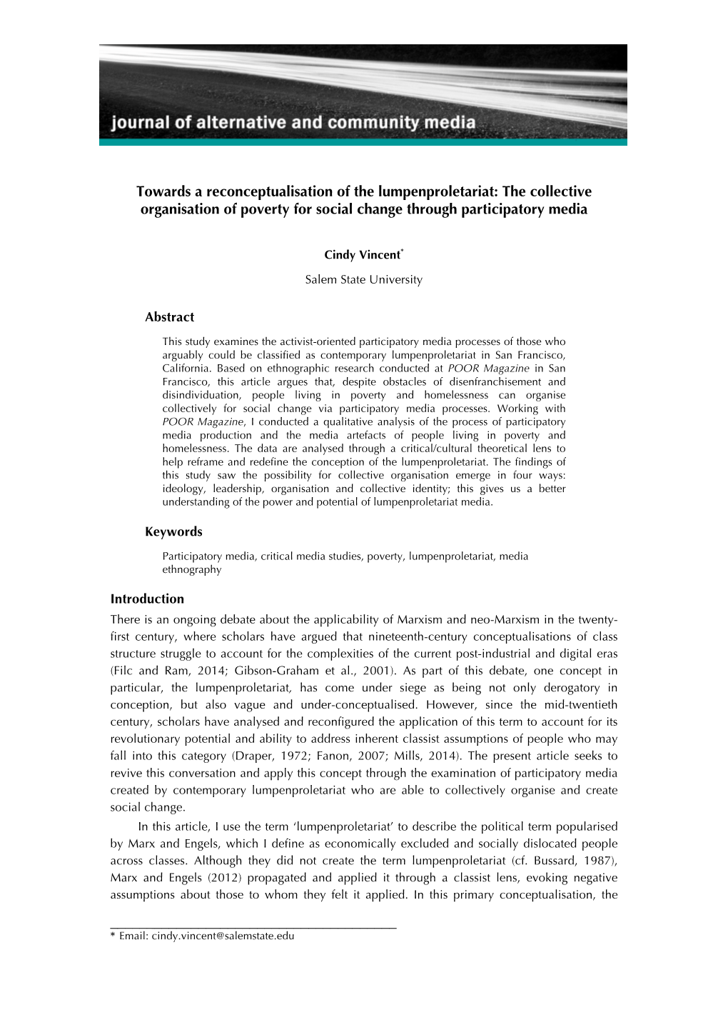 Towards a Reconceptualisation of the Lumpenproletariat: the Collective Organisation of Poverty for Social Change Through Participatory Media
