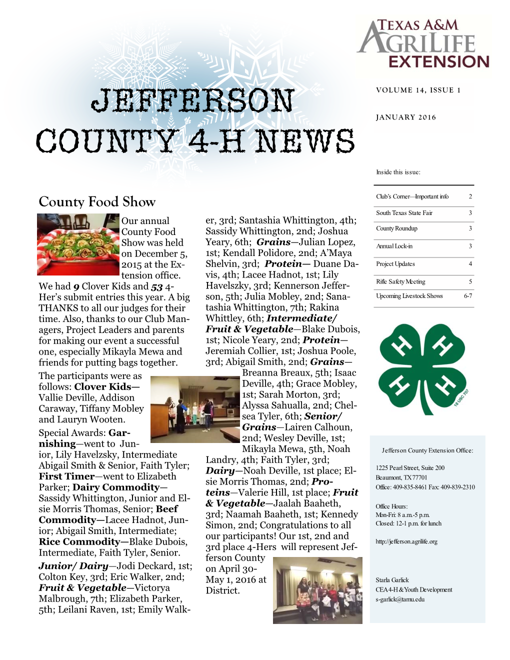 JEFFERSON COUNTY 4-H NEWS Page 3 Project Updates Vet Science—This Project Will Begin in February and Run Approxi- Mately 6 –8 Weeks