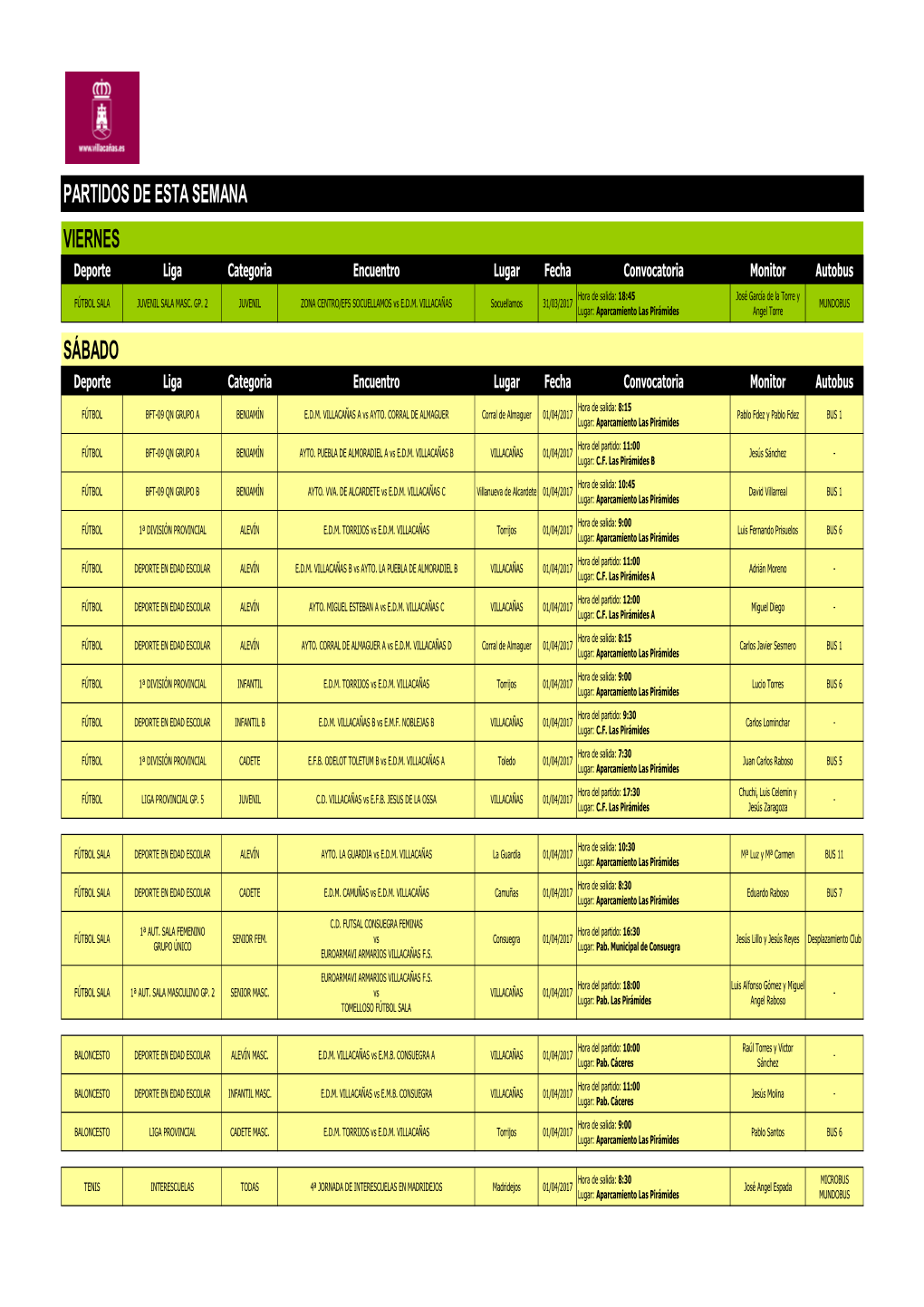 Cuadrante De Partidos Del Fin De Semana