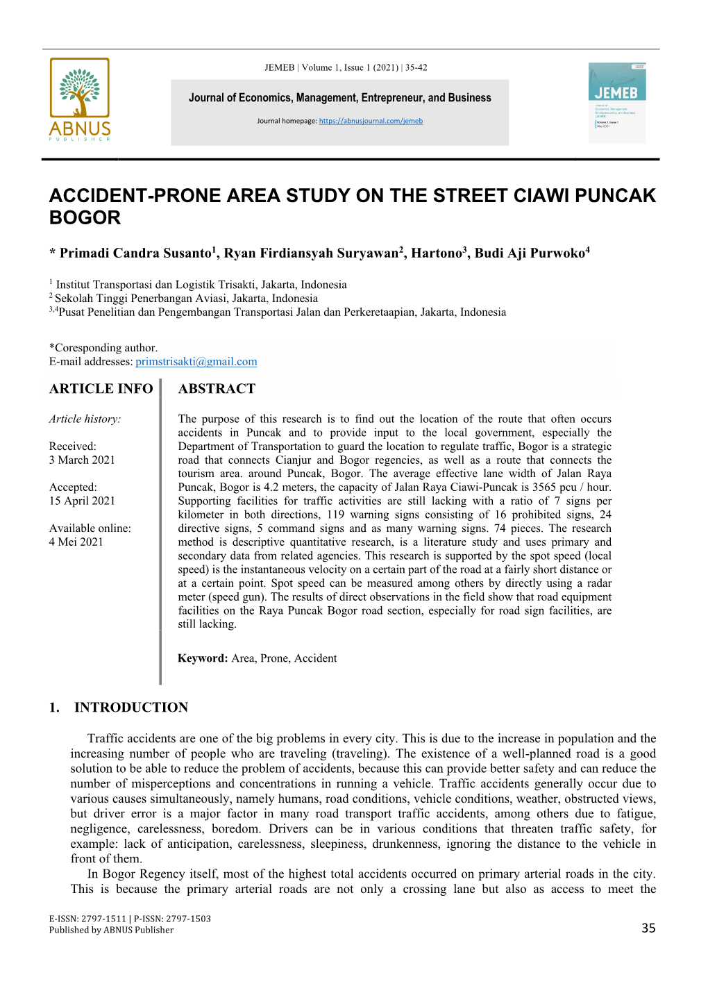 Accident-Prone Area Study on the Street Ciawi Puncak Bogor