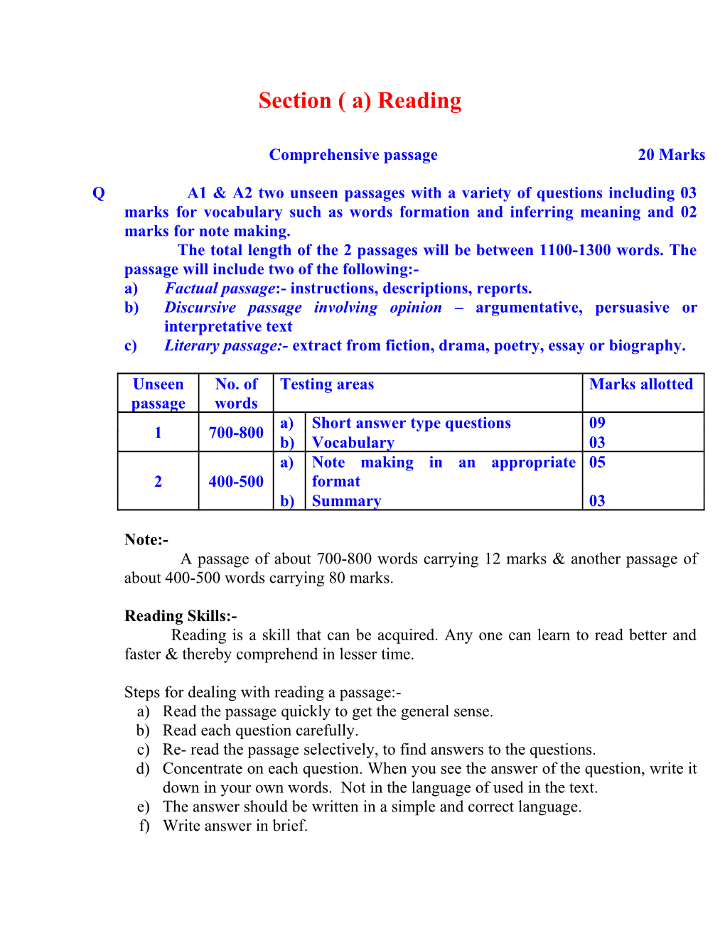 Section ( A) Reading