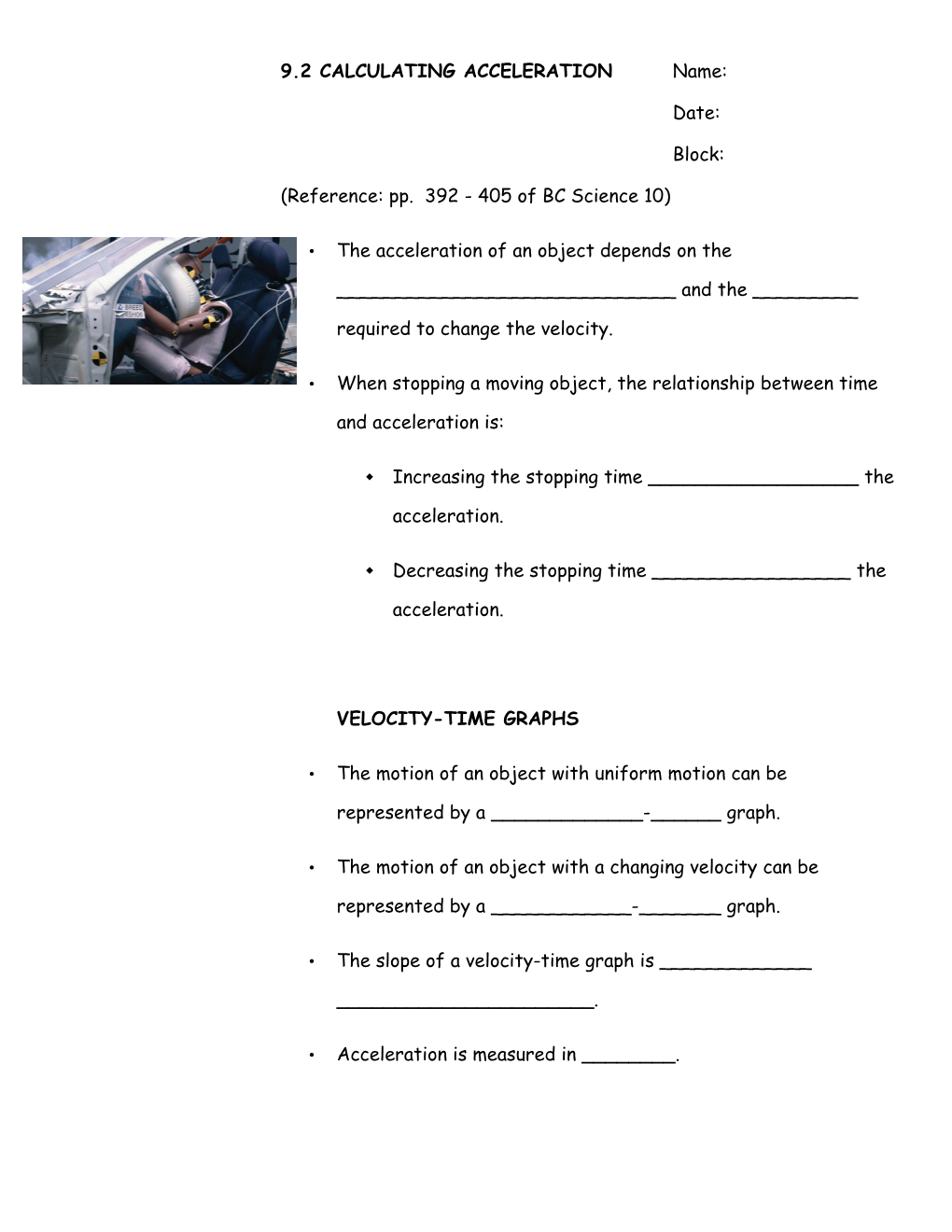 9.2CALCULATING ACCELERATION Name