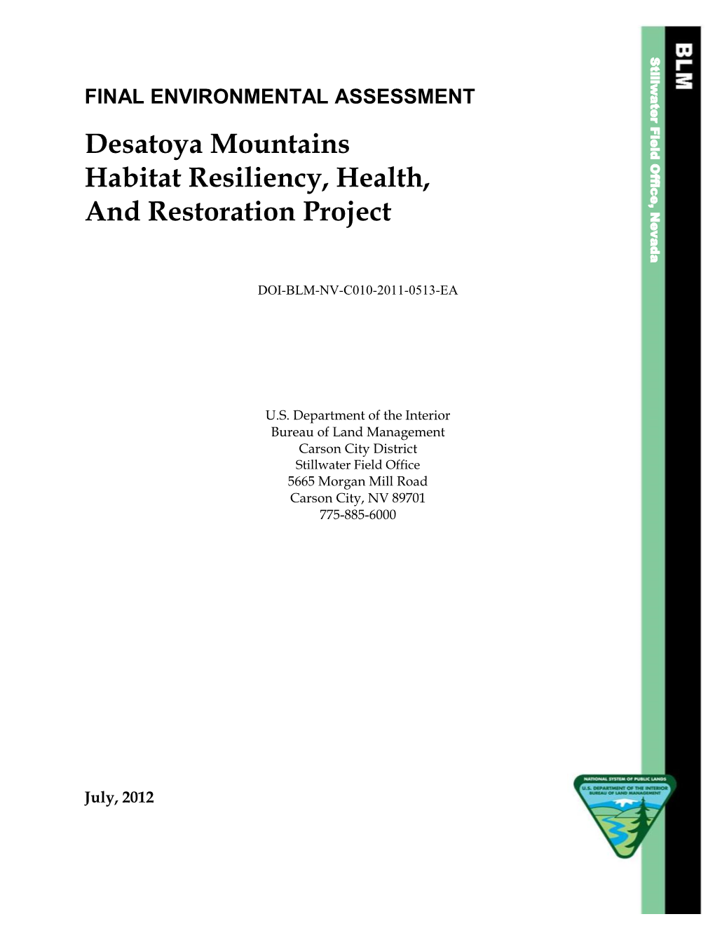 Desatoya Mountains Habitat Resiliency, Health, and Restoration Project