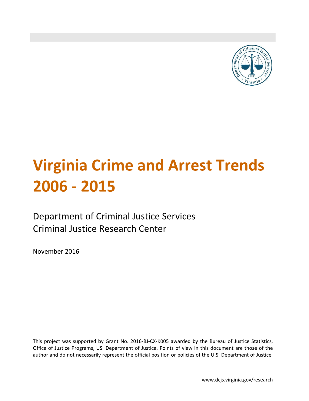 Virginia Crime and Arrest Trends 2006 - 2015