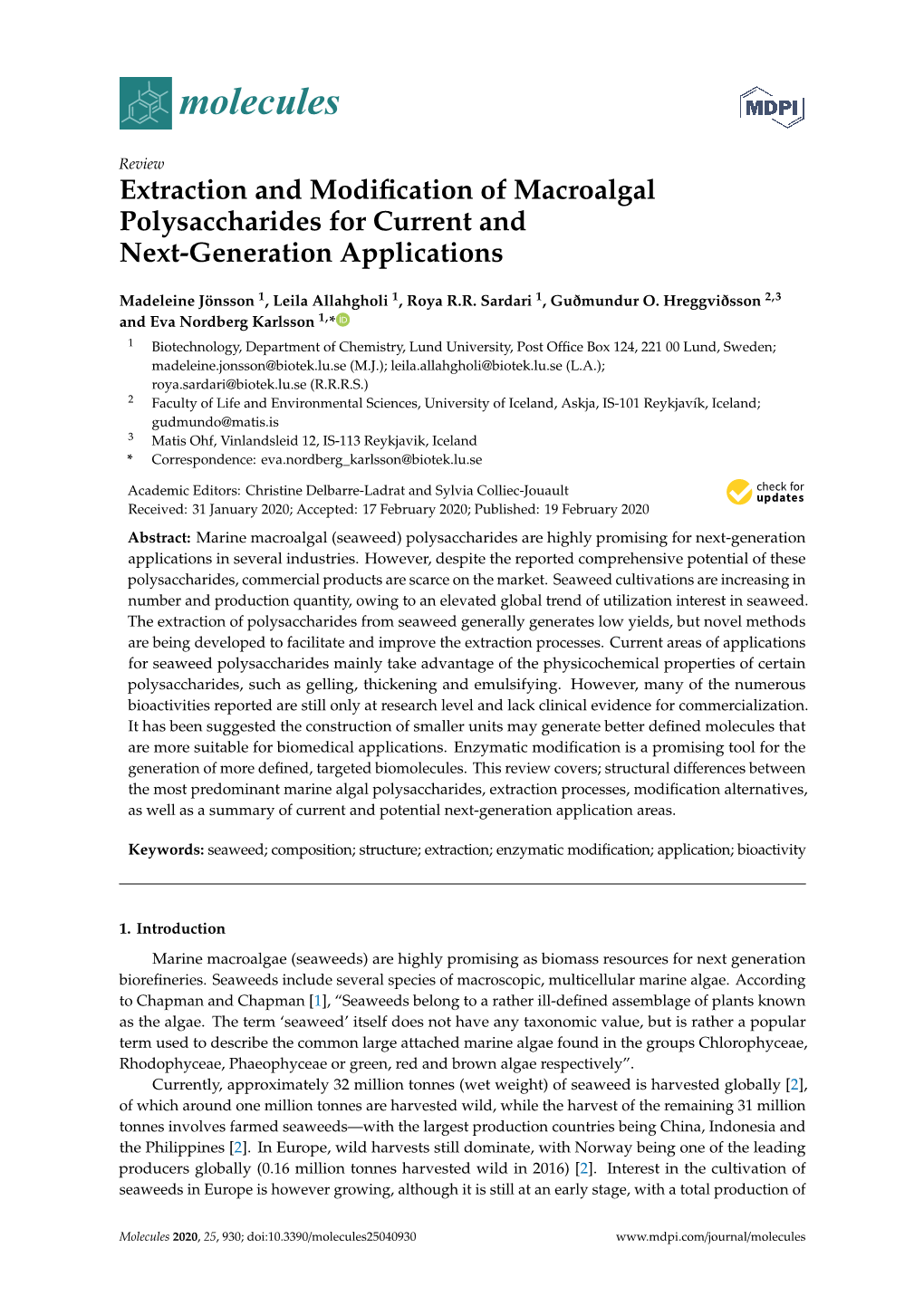 Extraction and Modification of Macroalgal Polysaccharides For