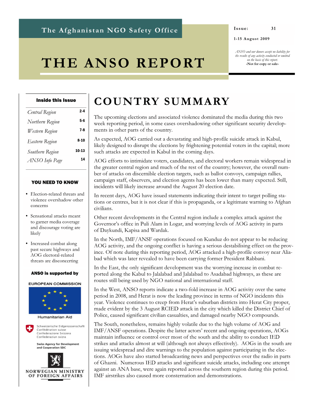 THE ANSO REPORT (1-15 August 2009)